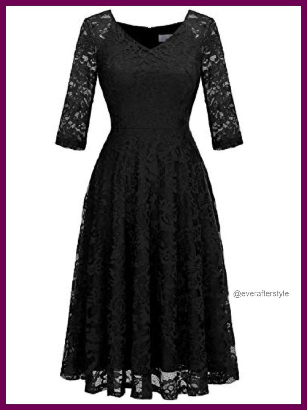Lace A-Line Formal Dress 3/4 Sleeve V-Neck Wedding Guest Cocktail